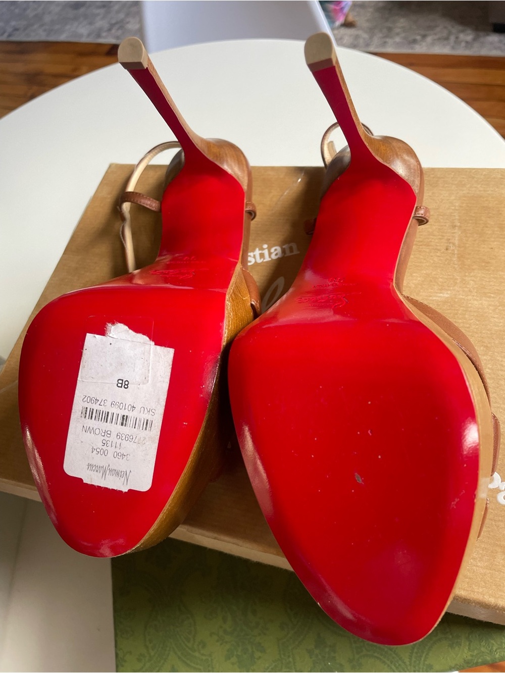 Christian Louboutin Brown Leather Slingback Heels with Red Soles
